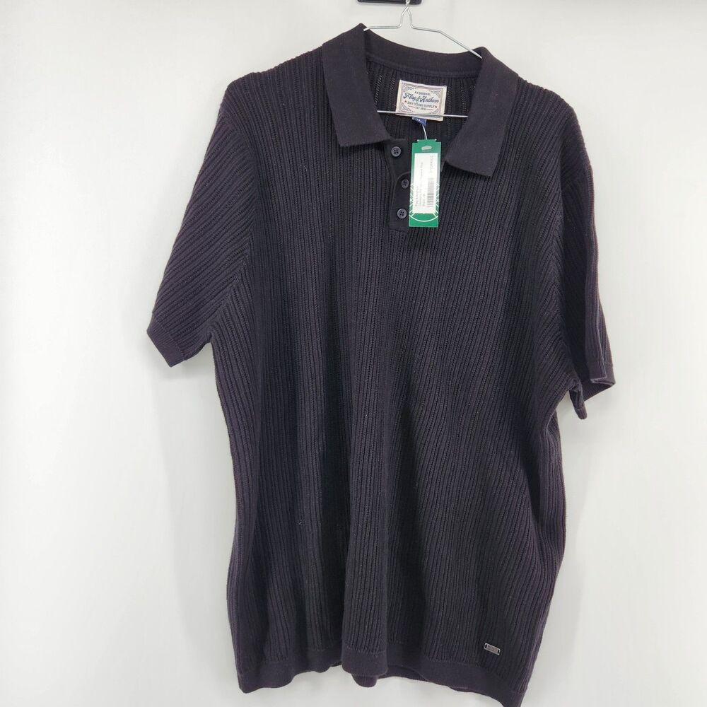 NWT Flag & Anthem Men's Black Medium‎ Glendora Rib Stitched Sweater Polo